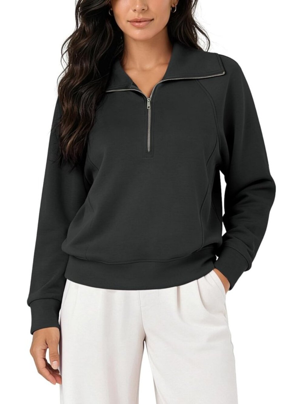 Soft Modal Half-Zip Sweatshirt for Women | Long Sleeve Relaxed Fit Pullover Top
